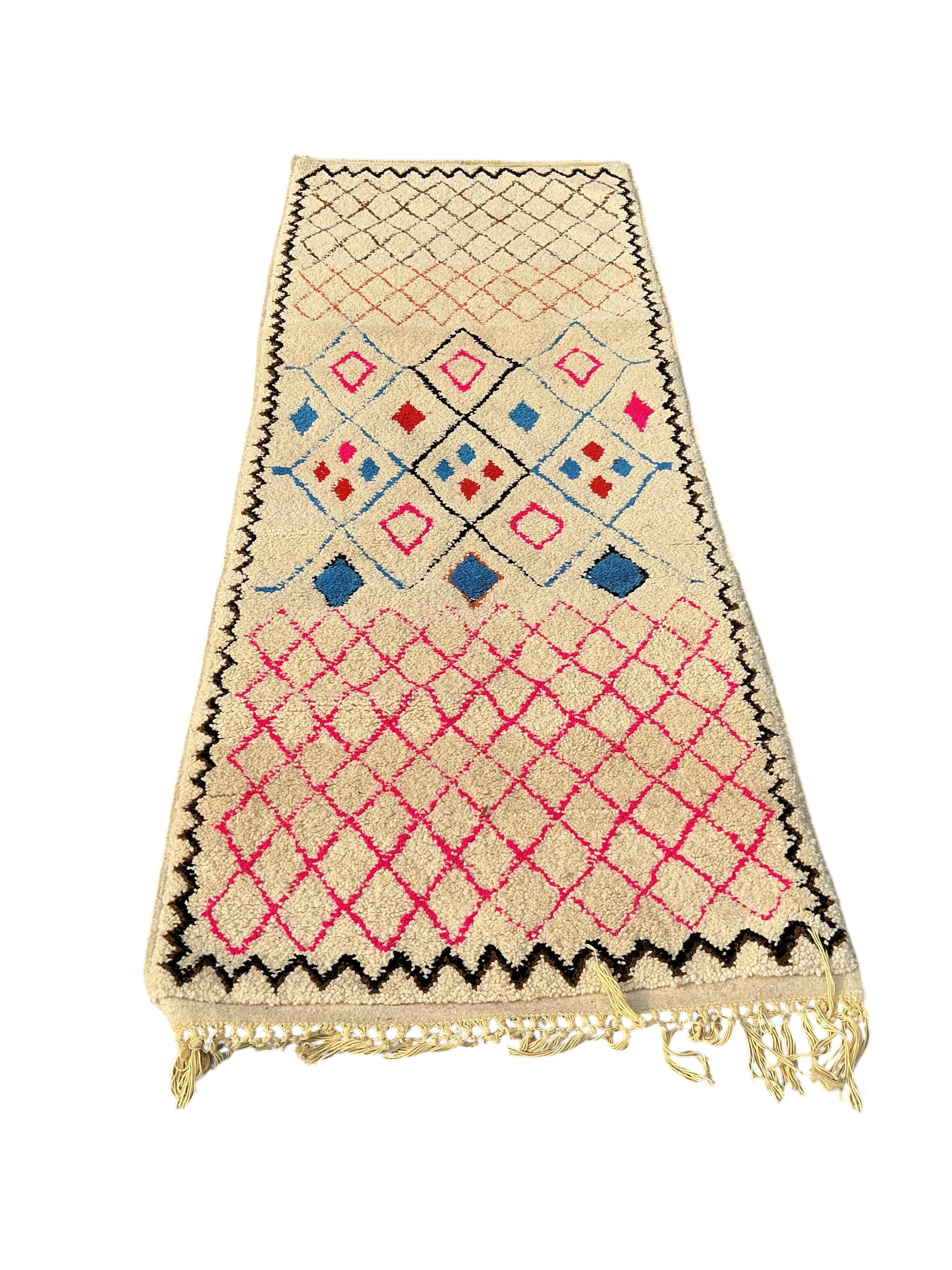 Two Moroccan wool runners, larger 260 x 100cm